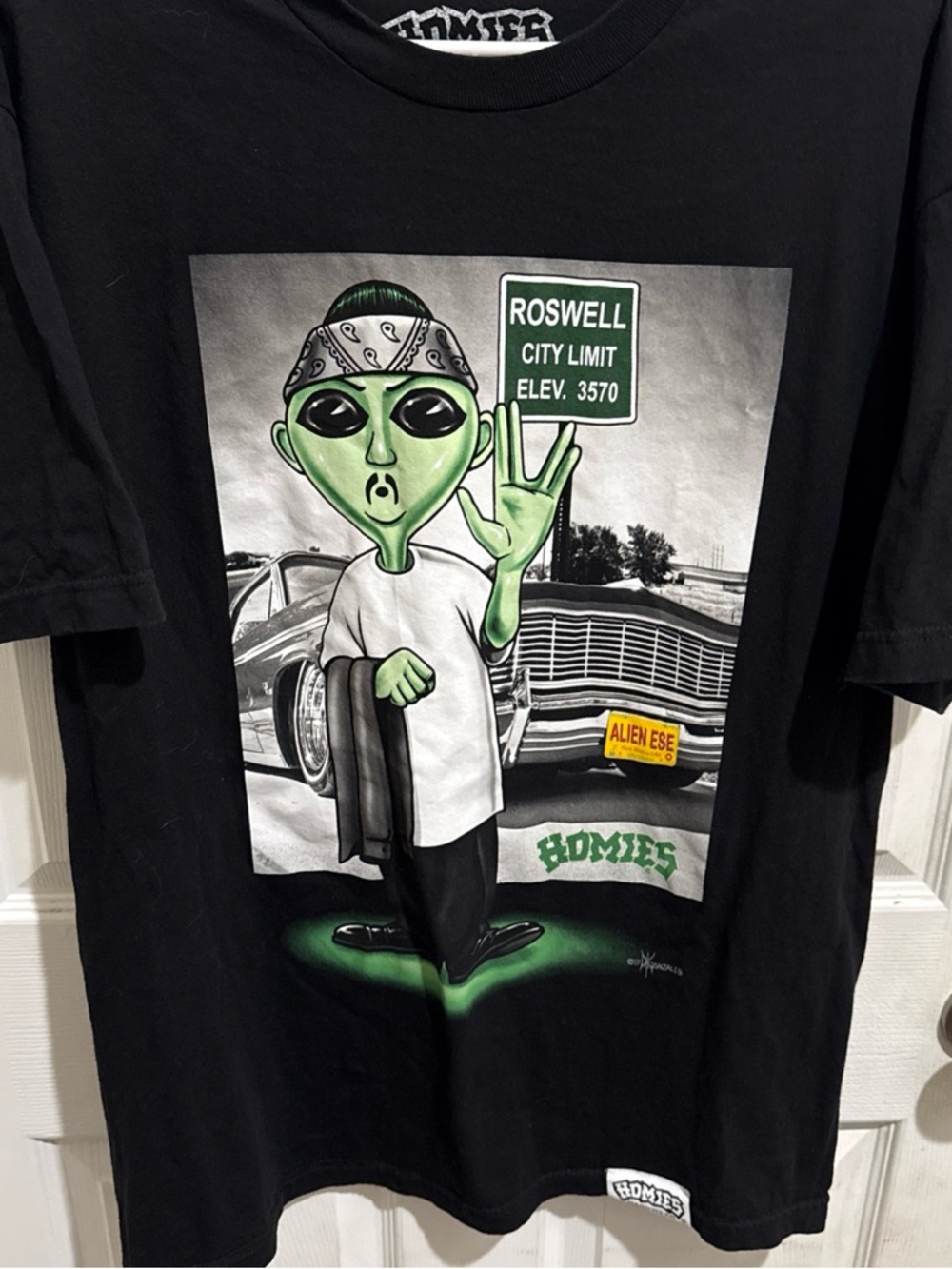 Homies Short Sleeve Shirt Men’s Large Black Alien Ese